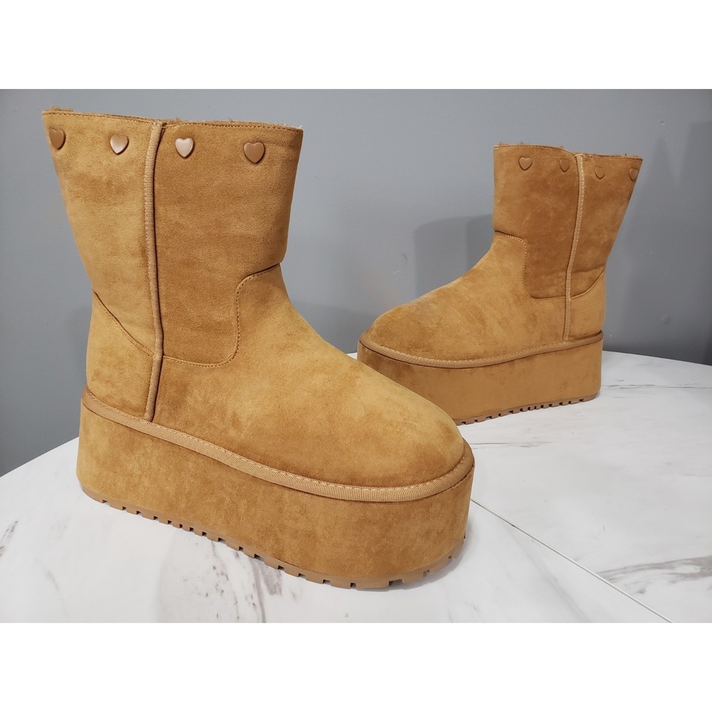 NEW Current Mood SNUGGLE Platform Boots Brown Faux Suede Sherpa bratz y2k baddie